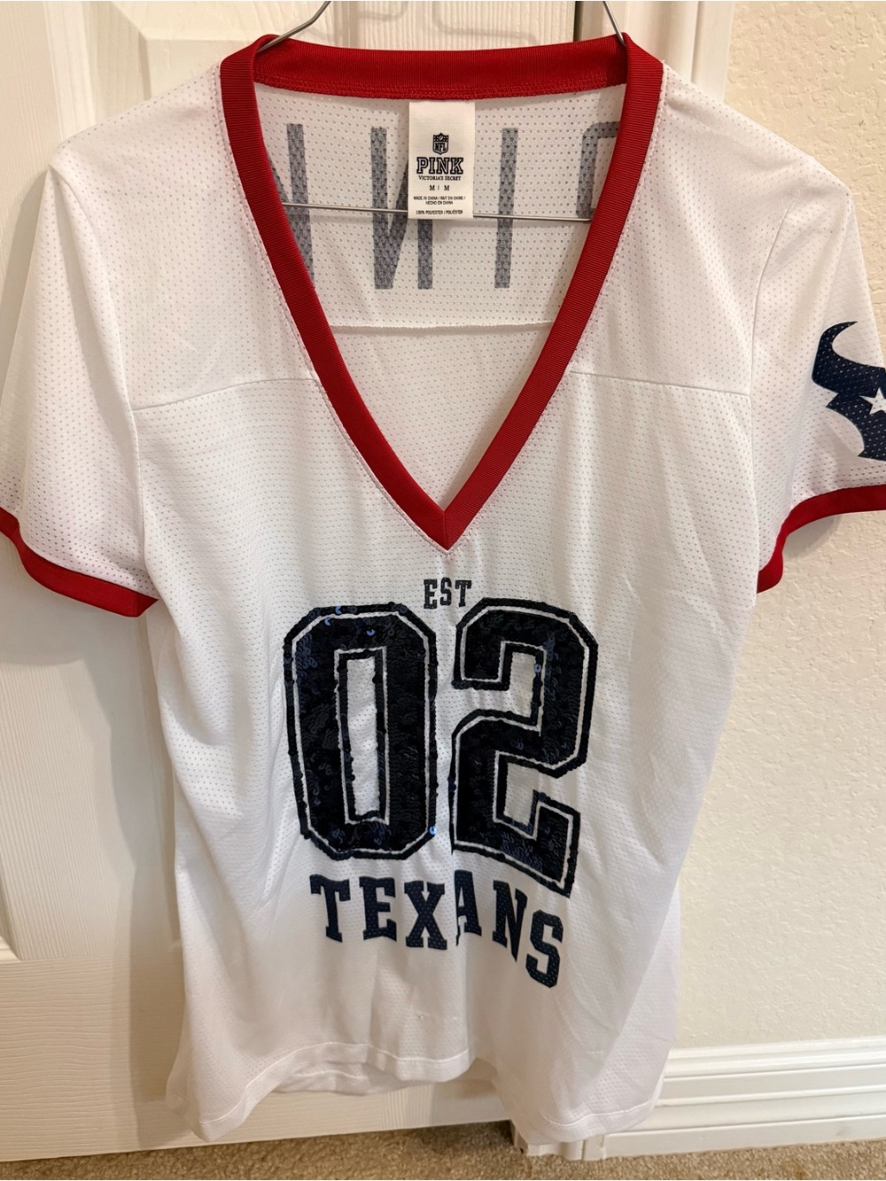 PINK Victoria's Secret White and Red NFL Mesh Top Houston Texans